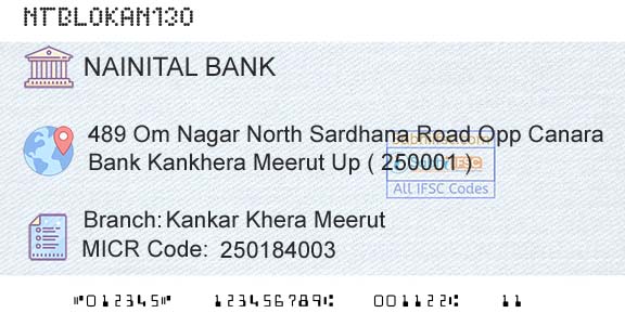 The Nainital Bank Limited Kankar Khera MeerutBranch 