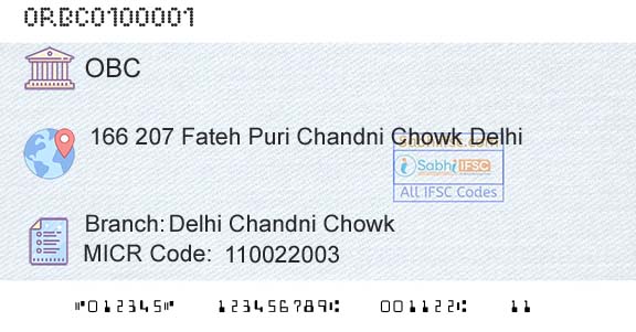 Oriental Bank Of Commerce Delhi Chandni ChowkBranch 