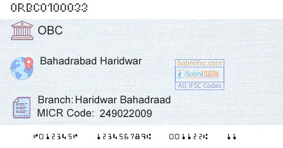 Oriental Bank Of Commerce Haridwar BahadraadBranch 