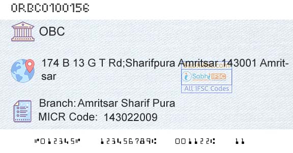 Oriental Bank Of Commerce Amritsar Sharif PuraBranch 