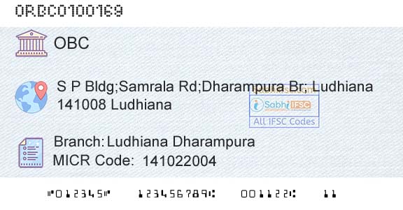 Oriental Bank Of Commerce Ludhiana DharampuraBranch 