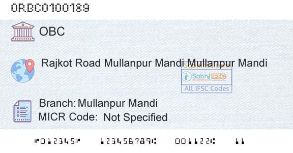 Oriental Bank Of Commerce Mullanpur MandiBranch 