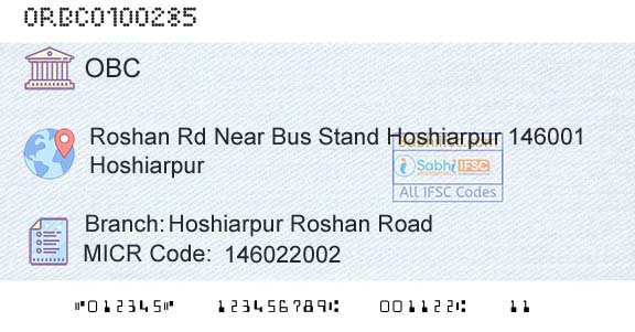 Oriental Bank Of Commerce Hoshiarpur Roshan RoadBranch 