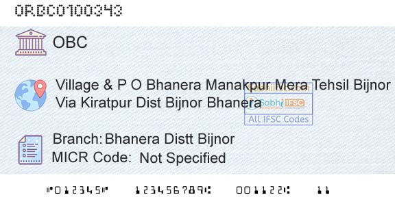 Oriental Bank Of Commerce Bhanera Distt BijnorBranch 