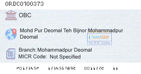 Oriental Bank Of Commerce Mohammadpur DeomalBranch 