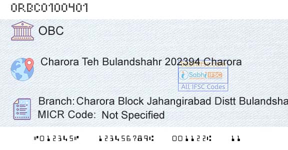 Oriental Bank Of Commerce Charora Block Jahangirabad Distt BulandshaharBranch 
