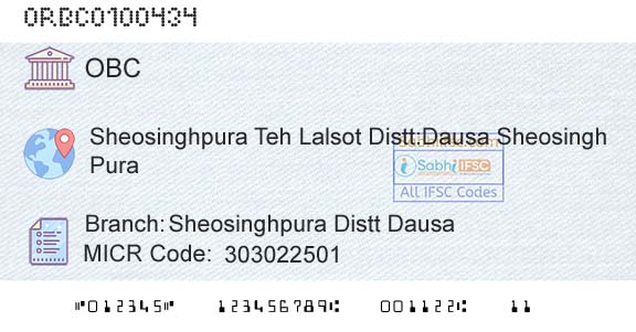 Oriental Bank Of Commerce Sheosinghpura Distt DausaBranch 