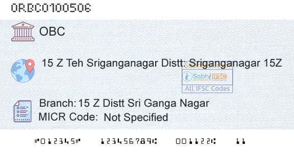 Oriental Bank Of Commerce 15 Z Distt Sri Ganga NagarBranch 