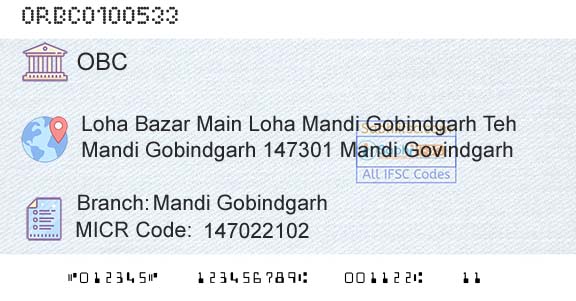 Oriental Bank Of Commerce Mandi GobindgarhBranch 