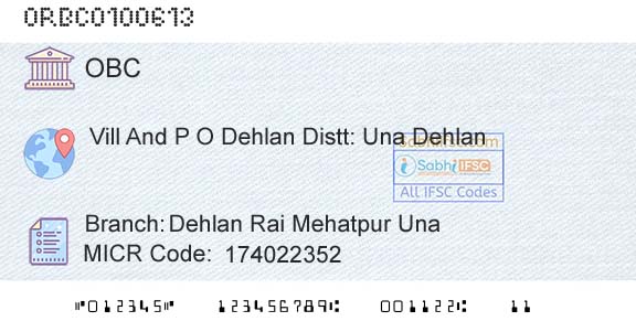 Oriental Bank Of Commerce Dehlan Rai Mehatpur UnaBranch 