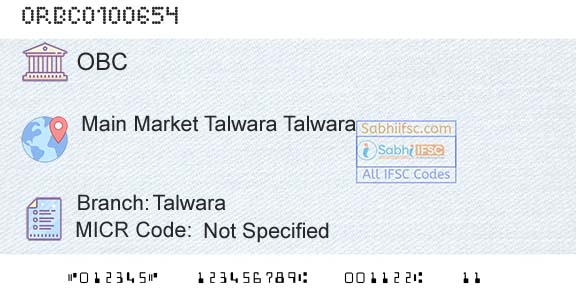 Oriental Bank Of Commerce TalwaraBranch 