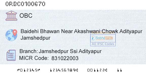 Oriental Bank Of Commerce Jamshedpur Ssi AdityapurBranch 