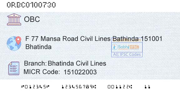 Oriental Bank Of Commerce Bhatinda Civil LinesBranch 