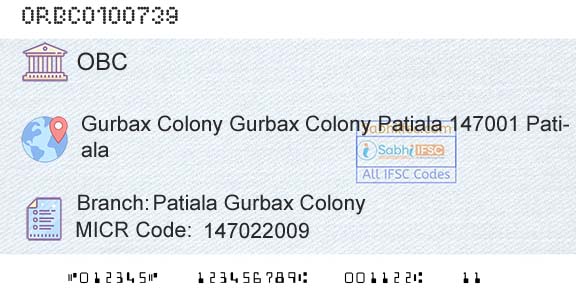 Oriental Bank Of Commerce Patiala Gurbax ColonyBranch 