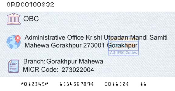 Oriental Bank Of Commerce Gorakhpur MahewaBranch 