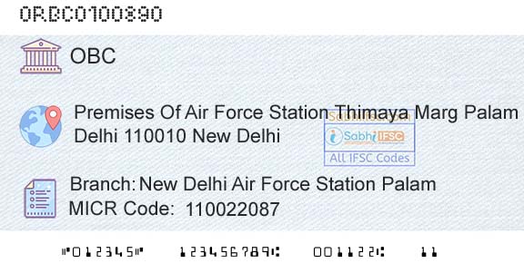 Oriental Bank Of Commerce New Delhi Air Force Station PalamBranch 