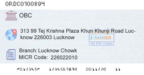 Oriental Bank Of Commerce Lucknow ChowkBranch 