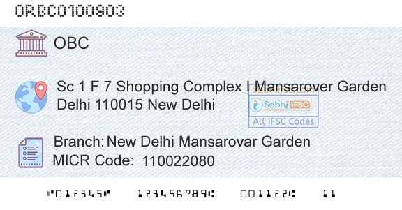 Oriental Bank Of Commerce New Delhi Mansarovar GardenBranch 