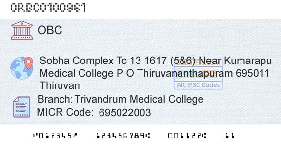 Oriental Bank Of Commerce Trivandrum Medical CollegeBranch 
