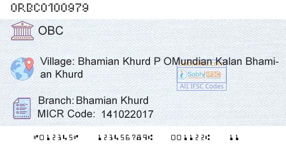 Oriental Bank Of Commerce Bhamian KhurdBranch 