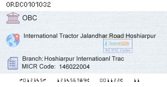 Oriental Bank Of Commerce Hoshiarpur Internatioanl TracBranch 