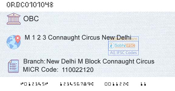 Oriental Bank Of Commerce New Delhi M Block Connaught CircusBranch 