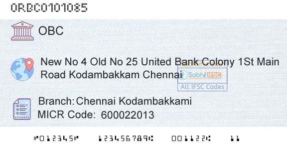 Oriental Bank Of Commerce Chennai KodambakkamiBranch 
