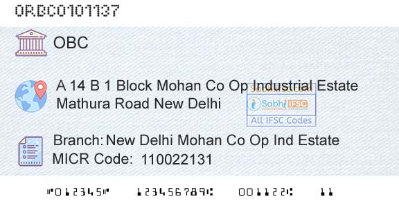 Oriental Bank Of Commerce New Delhi Mohan Co Op Ind EstateBranch 
