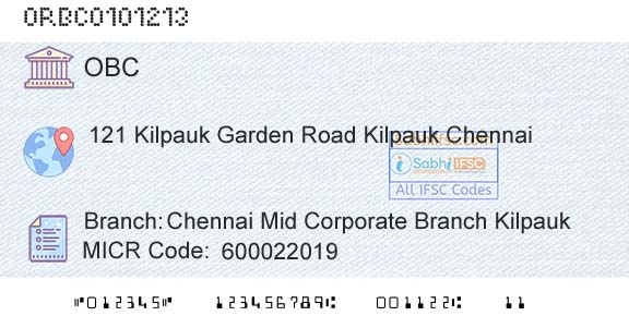 Oriental Bank Of Commerce Chennai Mid Corporate Branch KilpaukBranch 