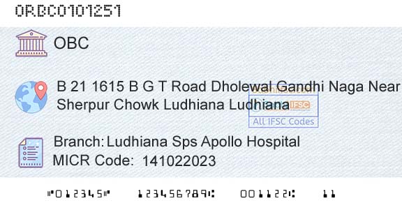Oriental Bank Of Commerce Ludhiana Sps Apollo HospitalBranch 