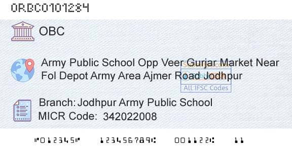 Oriental Bank Of Commerce Jodhpur Army Public SchoolBranch 