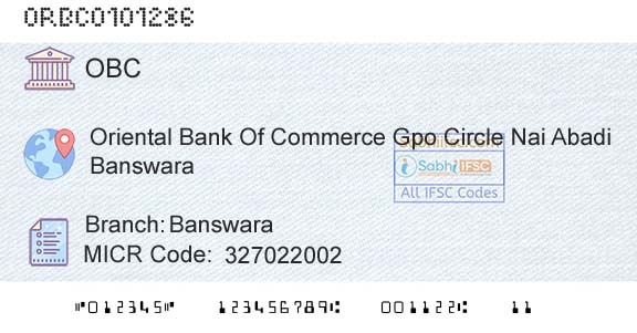 Oriental Bank Of Commerce BanswaraBranch 
