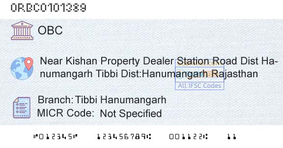 Oriental Bank Of Commerce Tibbi HanumangarhBranch 