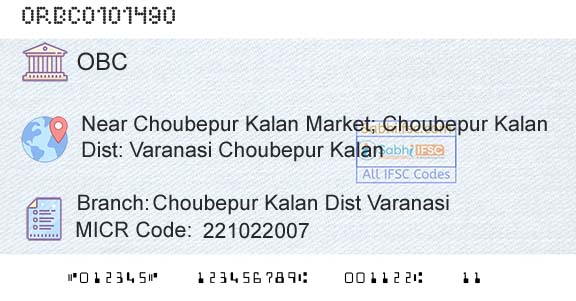 Oriental Bank Of Commerce Choubepur Kalan Dist VaranasiBranch 