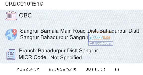 Oriental Bank Of Commerce Bahadurpur Distt SangrurBranch 