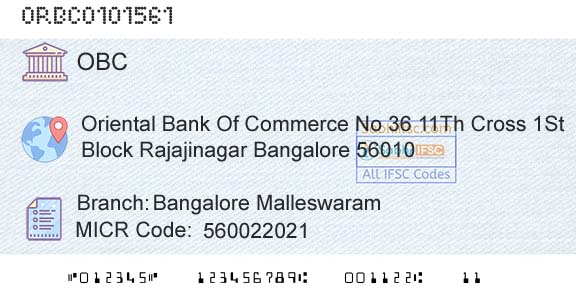 Oriental Bank Of Commerce Bangalore MalleswaramBranch 