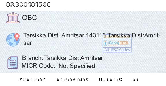 Oriental Bank Of Commerce Tarsikka Dist AmritsarBranch 