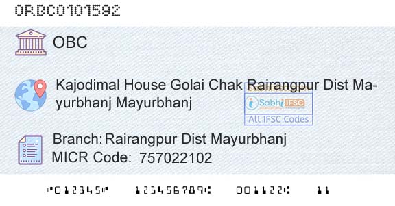 Oriental Bank Of Commerce Rairangpur Dist MayurbhanjBranch 