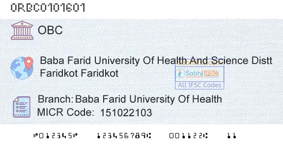 Oriental Bank Of Commerce Baba Farid University Of HealthBranch 