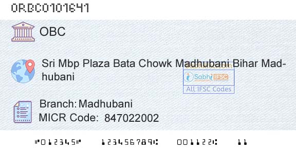 Oriental Bank Of Commerce MadhubaniBranch 
