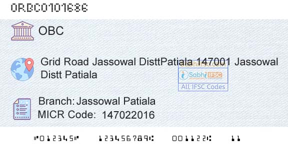 Oriental Bank Of Commerce Jassowal PatialaBranch 