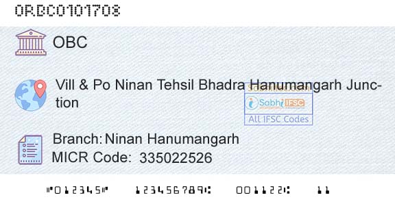 Oriental Bank Of Commerce Ninan HanumangarhBranch 