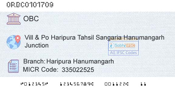 Oriental Bank Of Commerce Haripura HanumangarhBranch 
