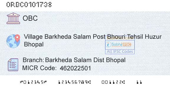 Oriental Bank Of Commerce Barkheda Salam Dist BhopalBranch 