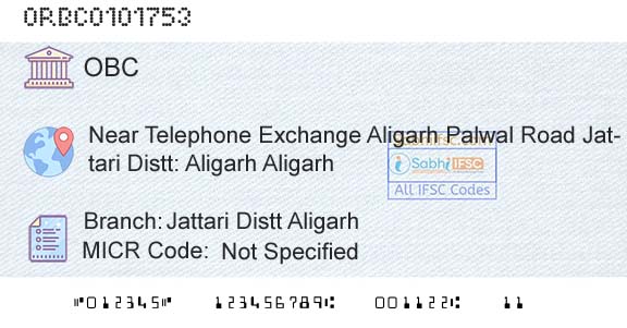 Oriental Bank Of Commerce Jattari Distt AligarhBranch 