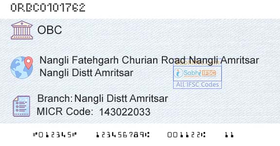 Oriental Bank Of Commerce Nangli Distt AmritsarBranch 