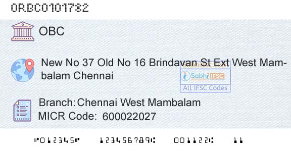 Oriental Bank Of Commerce Chennai West MambalamBranch 