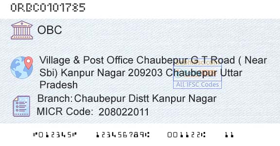Oriental Bank Of Commerce Chaubepur Distt Kanpur NagarBranch 