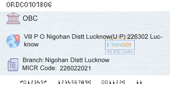 Oriental Bank Of Commerce Nigohan Distt LucknowBranch 