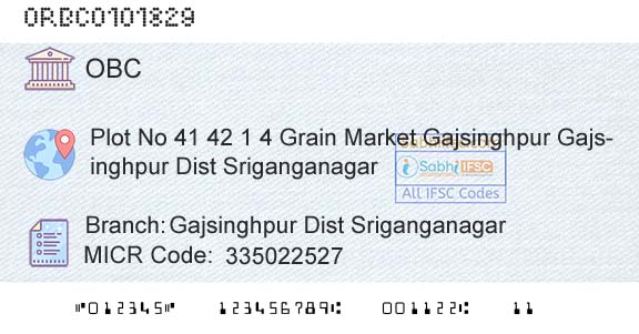 Oriental Bank Of Commerce Gajsinghpur Dist SriganganagarBranch 